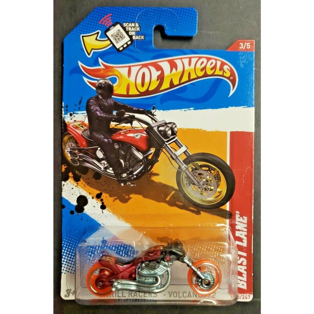 2012 Hot Wheels Thrill Racer‎ - Volcano Blast Lane Red Orange Motorcycle HW9